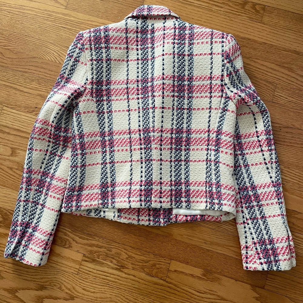 Zara Blue Pink Cream Plaid Tweed Double Breasted Blazer NWT Size XS Cropped - Picture 2 of 4